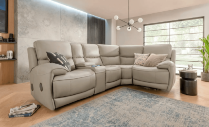 4 Seater Corner Electric Recliner Sofa​ Leather in Smokey Taupe with USB Port, Cupholders and Other Features