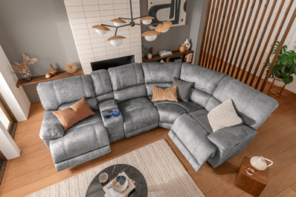 4 Seater Corner Recliner Sofa Electric​ in Moon Grey with USB Port, Cupholders and Other Features