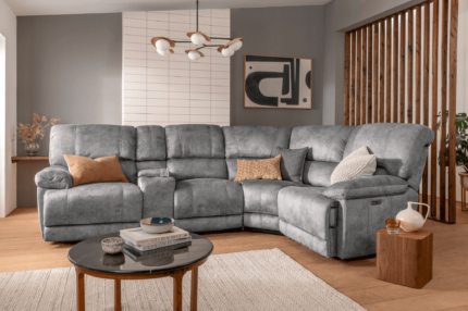 4 Seater Corner Recliner Sofa Electric​ in Moon Grey with USB Port, Cupholders and Other Features