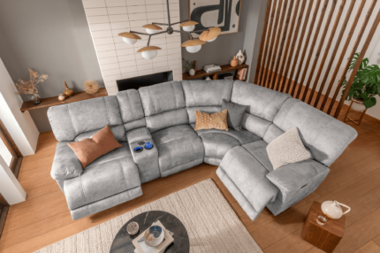 4 Seater Corner Reclining Electric Sofa​ in Silver with USB Port, Cupholders and Other Features