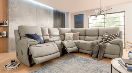 5 Seater Corner Electric Recliner Sofa​ Leather in Smokey Taupe with USB Port, Cupholders and Other Features