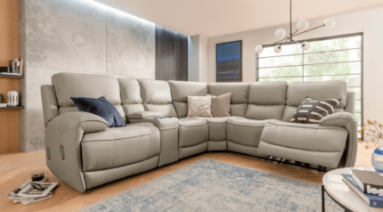 5 Seater Corner Electric Recliner Sofa​ Leather in Smokey Taupe with USB Port, Cupholders and Other Features