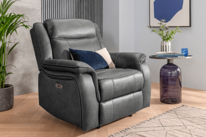 Armchair Leather Recliner in Grey