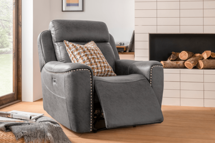 Electric Leather Armchair Recliner in Grey