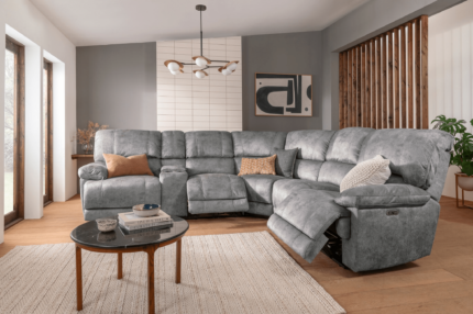 Large Electric 5 Seater Recliner Corner Sofa in Moon Grey with USB Port, Cupholders and Other Features