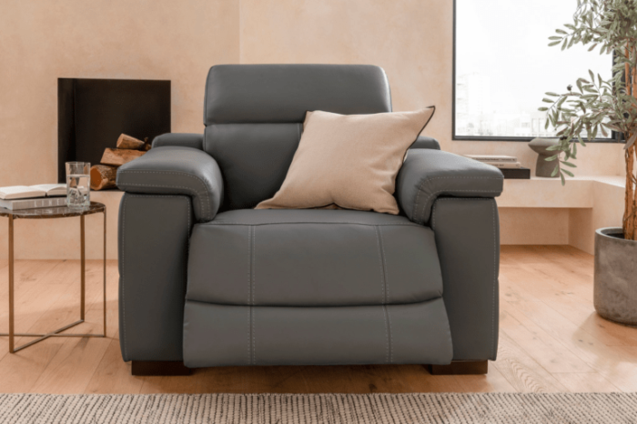 Leather Electric Recliner Armchair in Forest Grey