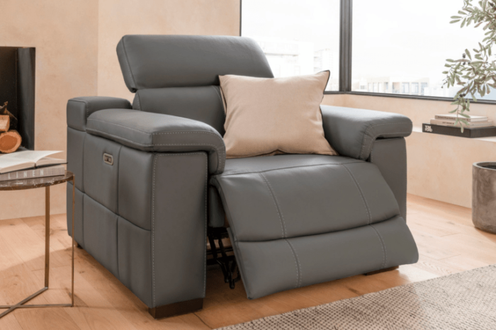 Leather Electric Recliner Armchair in Forest Grey