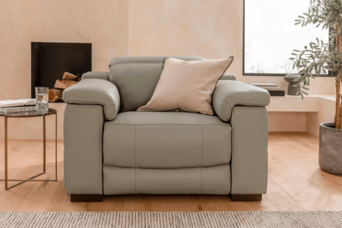 Leather Electric Recliner Armchair in Smaokey Taupe