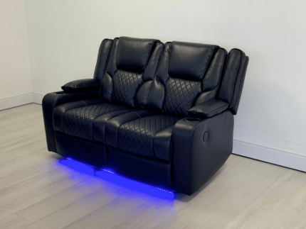 Orlando 2 Seater Electric Recliner Sofa Black Pure Leather