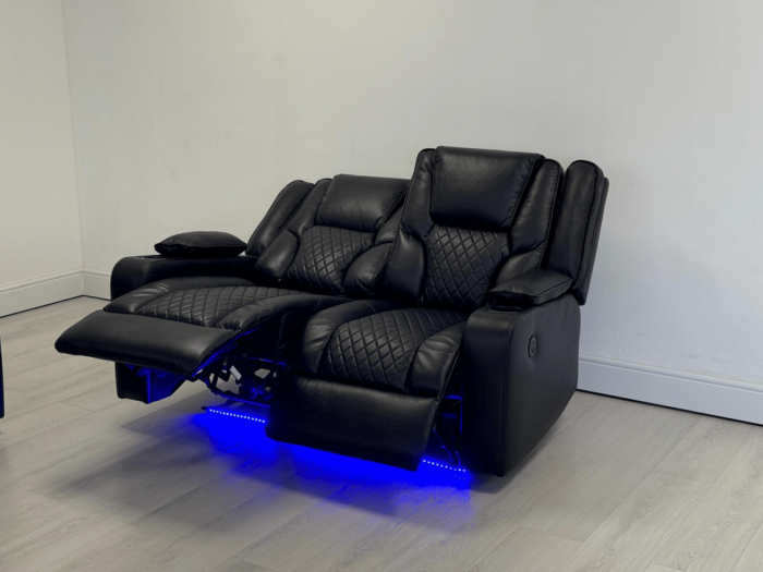 Orlando 2 Seater Electric Recliner Sofa Black Pure Leather