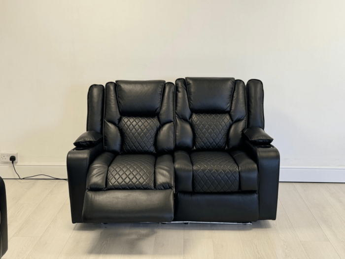 Orlando 2 Seater Electric Recliner Sofa Black Pure Leather