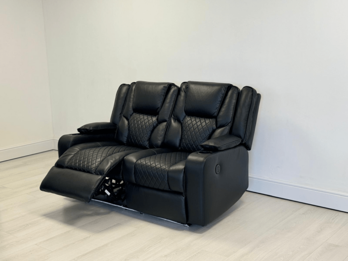 Orlando 2 Seater Electric Recliner Sofa Black Pure Leather