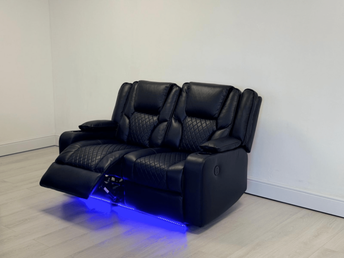 Orlando 2 Seater Electric Recliner Sofa Black Pure Leather