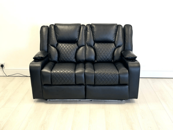 Orlando 2 Seater Electric Recliner Sofa Black Pure Leather