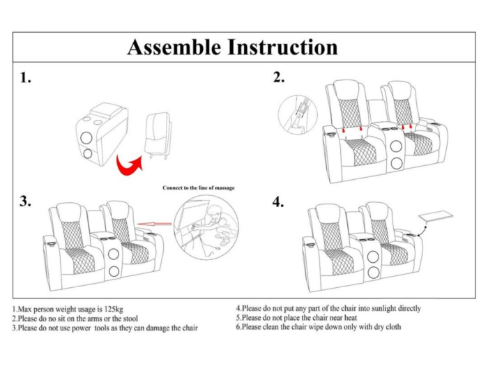 Tech 8 Smart 3+2+1 Cinema Recliner Sofa Set Grey Aire Leather with USB Port, Blue LED, Massager, Drop Down Table and Cupholders